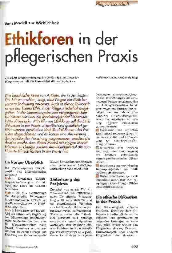 Vorschauseite 1: Ethikforen in der pflegerischen Praxis Vom Modell zur Wirklichkeit