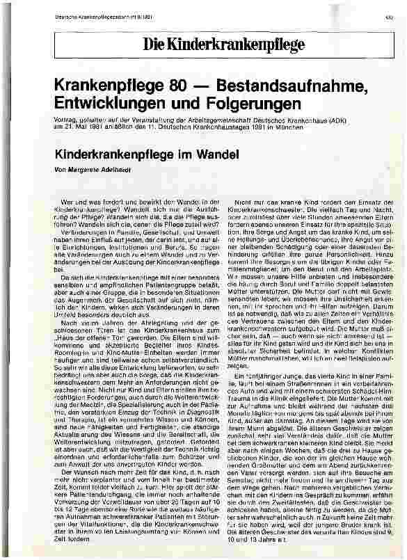 Vorschauseite 1: Krankenpflege 80- Bestandaufnahmen, Entwicklung und Folgerung Kinderkrankenpflege im Wandel