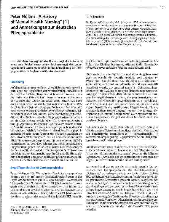 Vorschauseite 1: Peter Nolans A History of Mental Health Nursing und Anmerkungen zur deutschen Pflegegeschichte