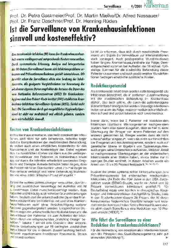Vorschauseite 1: Ist die Surveillance von Krankenhausinfektionen sinnvoll und kosteneffektiv?