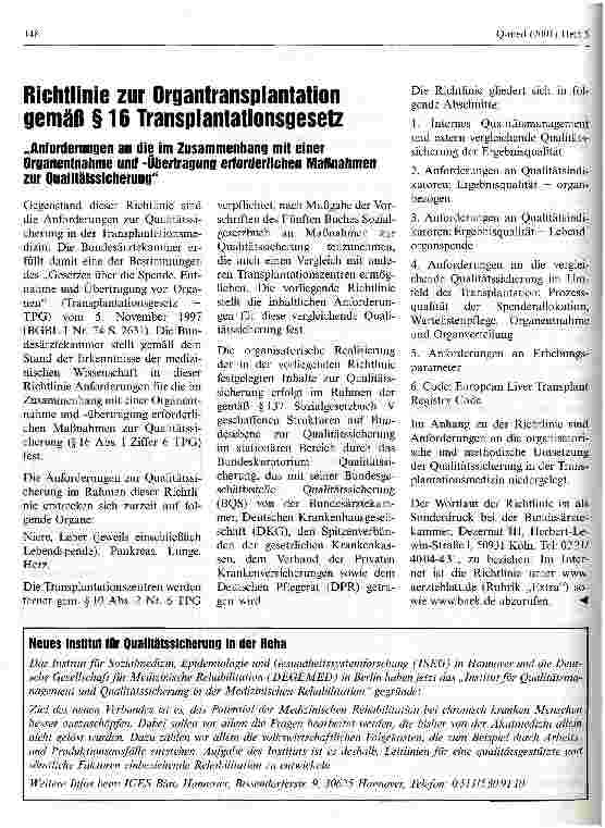 Vorschauseite 1: Richtlinie zur Organtransplantation gemäß §16 Transplantationsgesetz