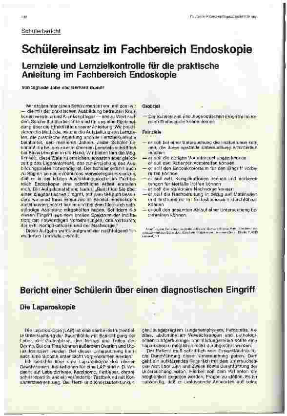 Vorschauseite 1: Bericht einer Schülerin über einen diagnostischen Eingriff