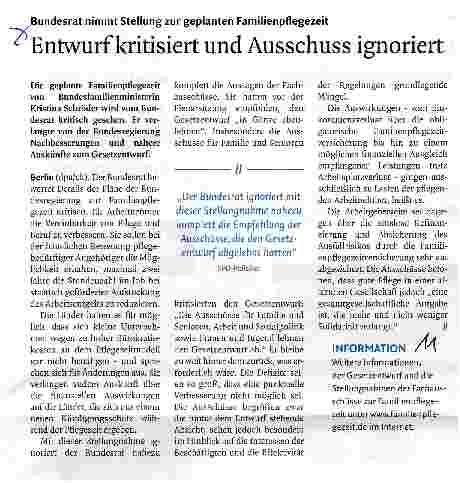 Vorschauseite 1: Entwurf kritisiert und Ausschuss ignoriert