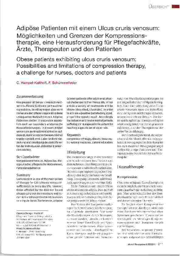 Vorschauseite 1: Adipöse Patienten mit einem Ulcus cruris venosum:Möglichkeiten und Grenzen der Kompressionstherapie, eine Herausforderung für Pflegefachkräfte, Ärzte, Therapeuten und den Patienten