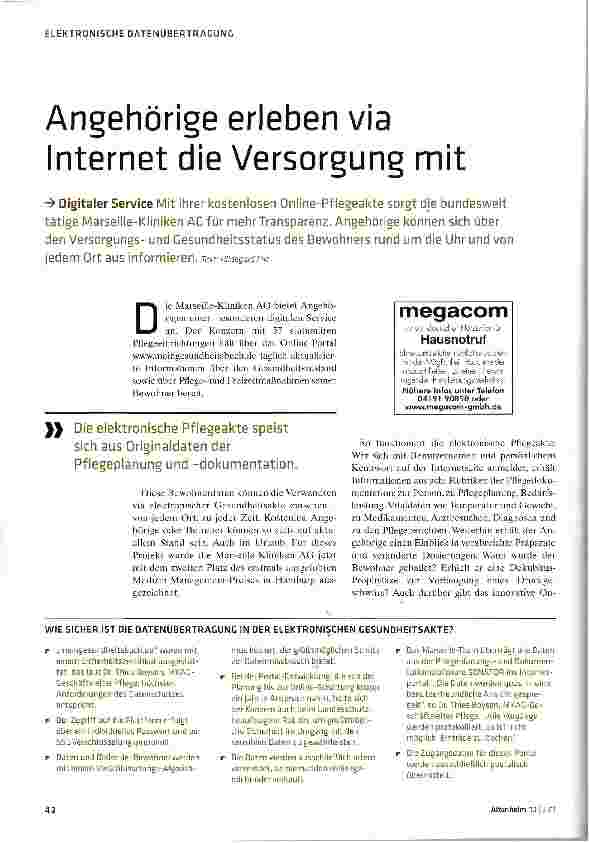 Vorschauseite 1: Angehörige erleben via Internet die Versorgung mit
