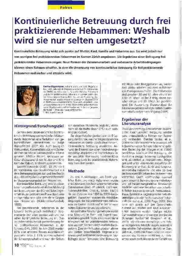 Vorschauseite 1: Kontinuierliche Betreuung durch frei praktizierende Hebammen: Weshalb wird sie nur selten umgesetzt?