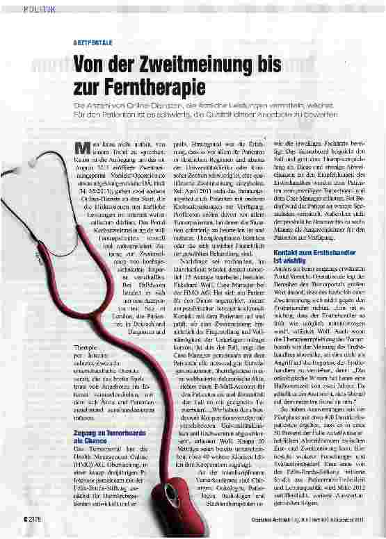Vorschauseite 1: Von der Zweitmeinung bis zur Ferntherapie