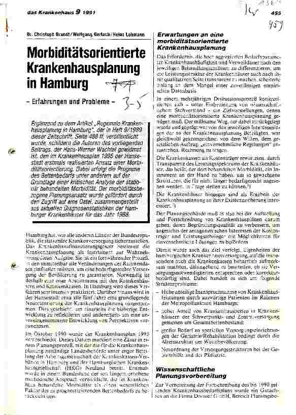 Vorschauseite 1: Morbiditätsorientierte Krankenhausplanung in Hamburg Erfahrungen und Probleme