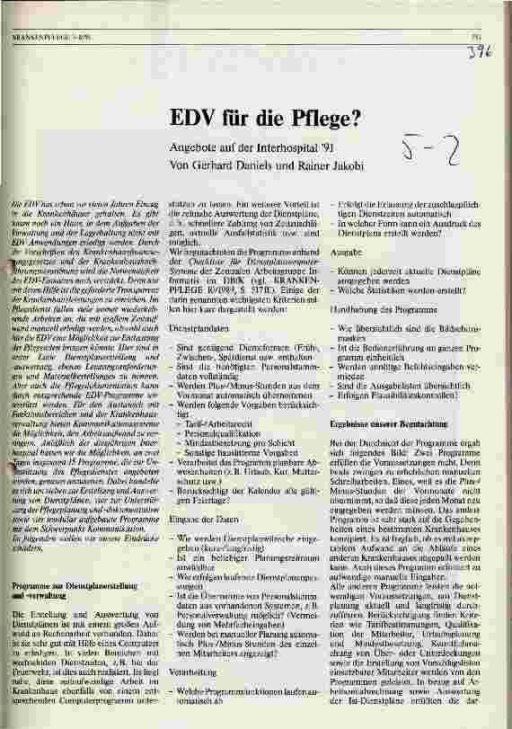 Vorschauseite 1: EDV für die Pflege? Angebote auf der Interhospital 91