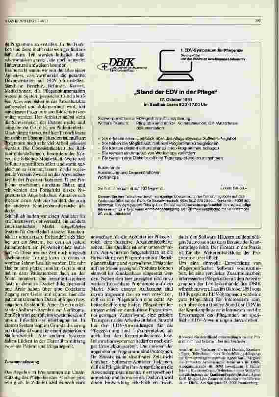 Vorschauseite 3: EDV für die Pflege? Angebote auf der Interhospital 91