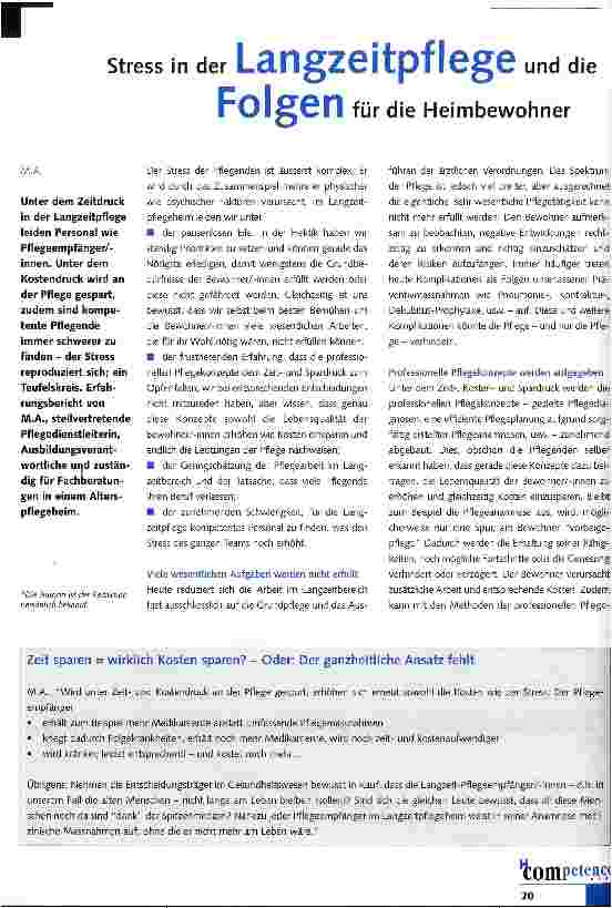 Vorschauseite 1: Stress in der Langzeitpflege und die Folgen für die Heimbewohner
