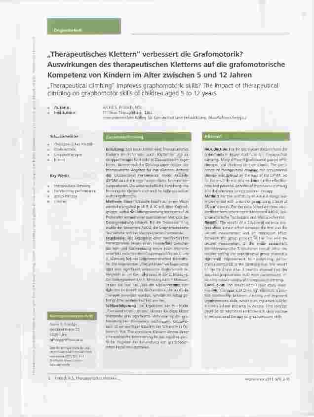 Vorschauseite 1: „Therapeutisches Klettern verbessert die Grafomotorik? Auswirkungen des therapeutischen Kletterns auf die grafomotorische Kompetenz von Kindern im Alter zwischen 5 und 12 Jahren