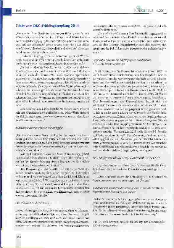 Vorschauseite 4: DKG-Frühlingsempfang 2011: Versorgungsgesetz im Fokus