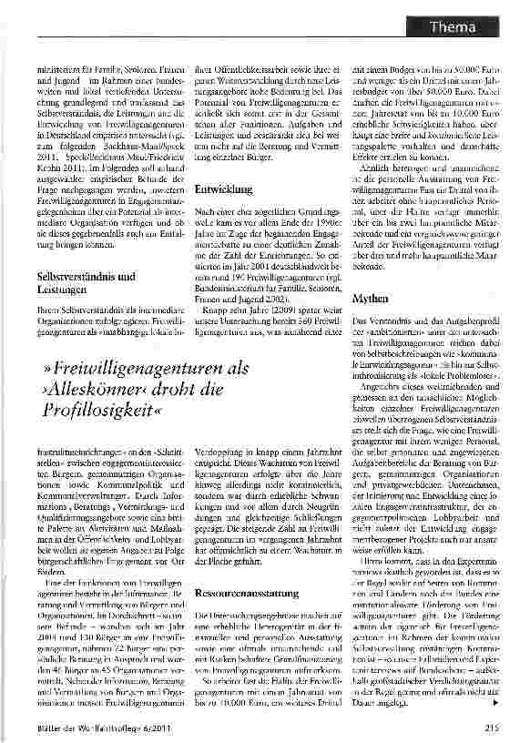 Vorschauseite 2: Auf der Suche nach sich selbst Freiwilligenagenturen könnten zum Wohlfahrtsmix beitragen