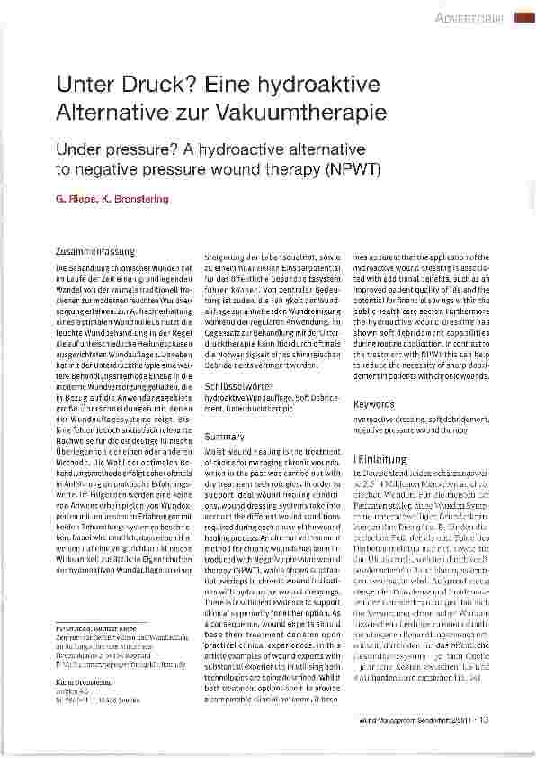 Vorschauseite 1: Unter Druck? Eine hydroaktive Alternative zur Vakuumtherapie