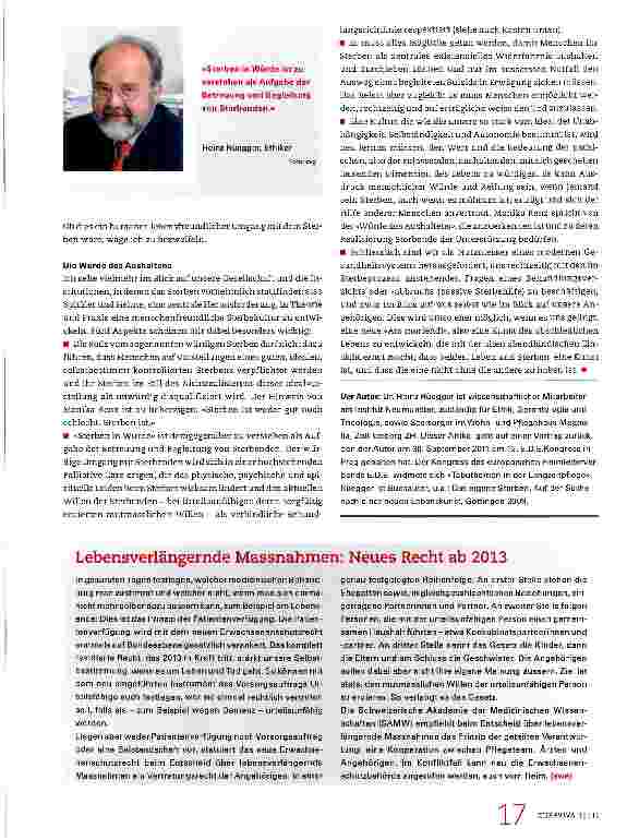 Vorschauseite 3: Menschenfreundliche Sterbekultur - die Herausforderung für Heime und Spitäler