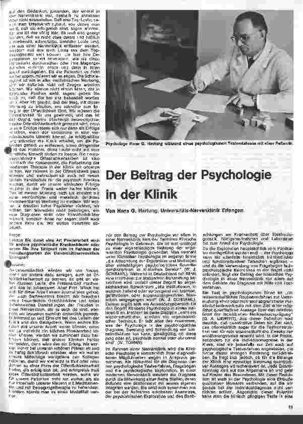 Vorschauseite 1: Der Beitrag der Psychologie in der Klinik Universitätsnervenklinik Erlagen