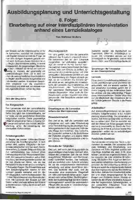Vorschauseite 1: Ausbildungsplanung und Unterrichtsgestaltung - 8. Folge: Einarbeitung auf einer interdisziplinären Intensivstation. ..