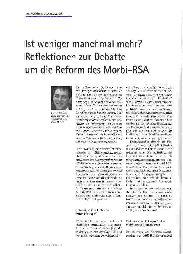 Vorschauseite 1: Ist weniger manchmal mehr? Reflektionen zur Debatte um die Reform des Morbi-RSA