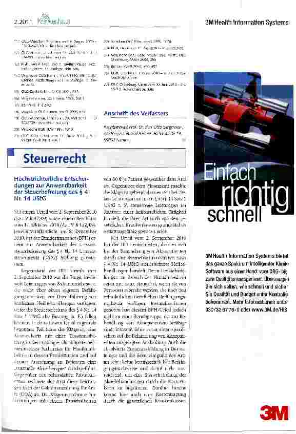Vorschauseite 1: Höchstrichterliche Entscheidungen zur Anwendbarkeit der Steuerbefreiung des § 4 Nr. 14 UStG