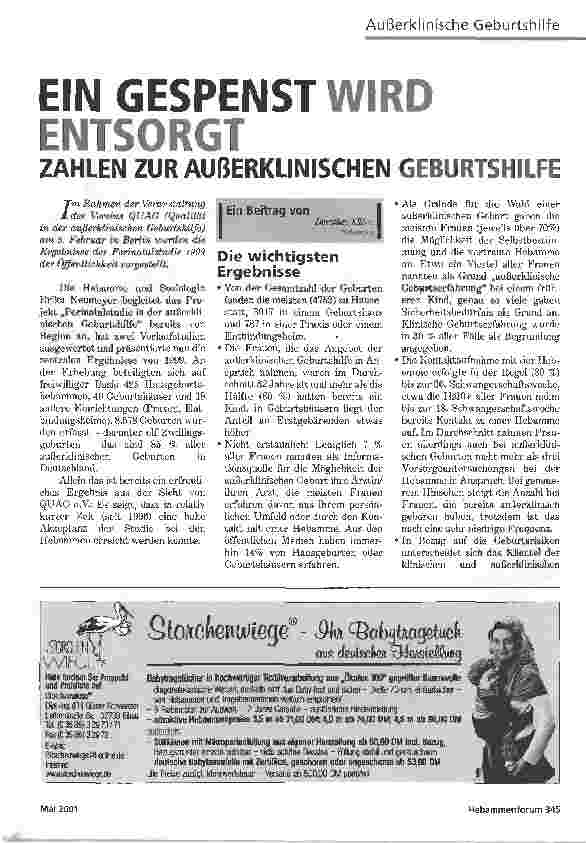 Vorschauseite 1: EIN GESPENST WIRD ENTSORGTZAHLEN ZUR AUßERKLINISCHEN GEBURTSHILFE