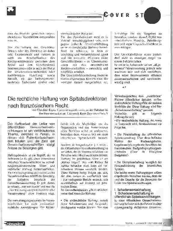 Vorschauseite 1: Die rechtliche Haftung von Spitalsdirektoren nach französischem Recht