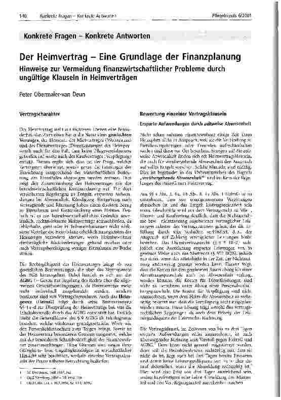 Vorschauseite 1: Der Heimvertrag - Eine Grundlage der Finanzplanung