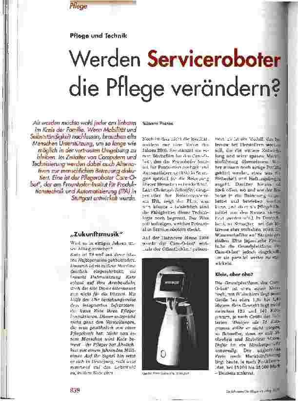 Vorschauseite 1: Werden Serviceroboter die Pflege verändern? Pflege und Technik