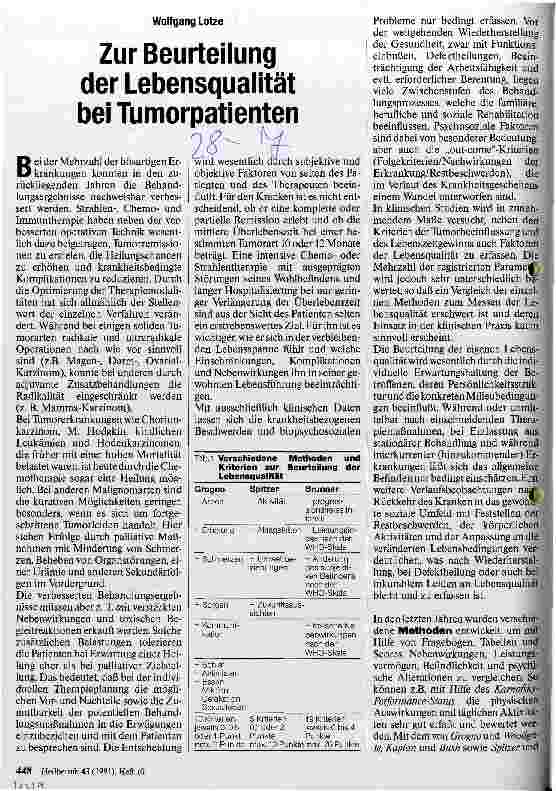 Vorschauseite 1: Zur Beurteilung der Lebensqualität bei Tumorpatienten