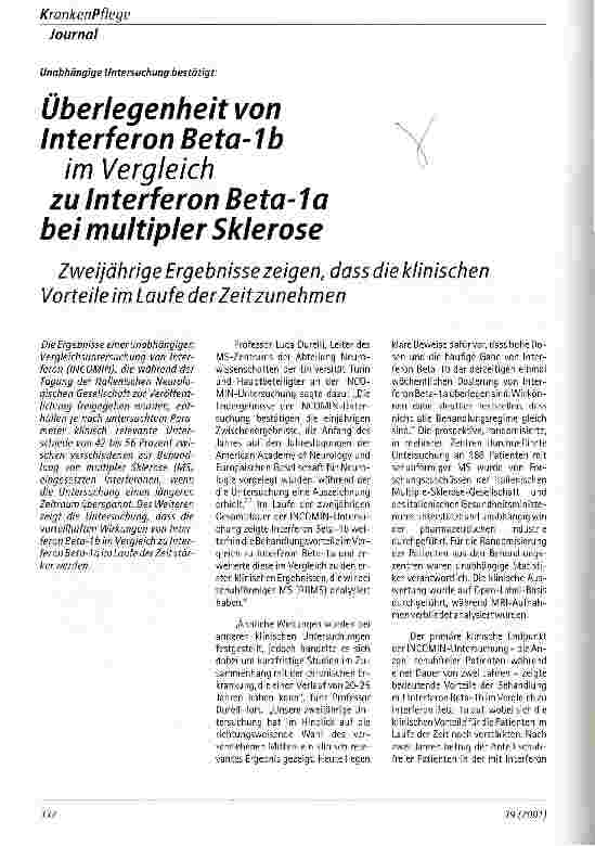 Vorschauseite 1: Überlegenheit von Interferon Beta-1b im Vergleich zu Interferon Beta-1a bei multipler Sklerose
