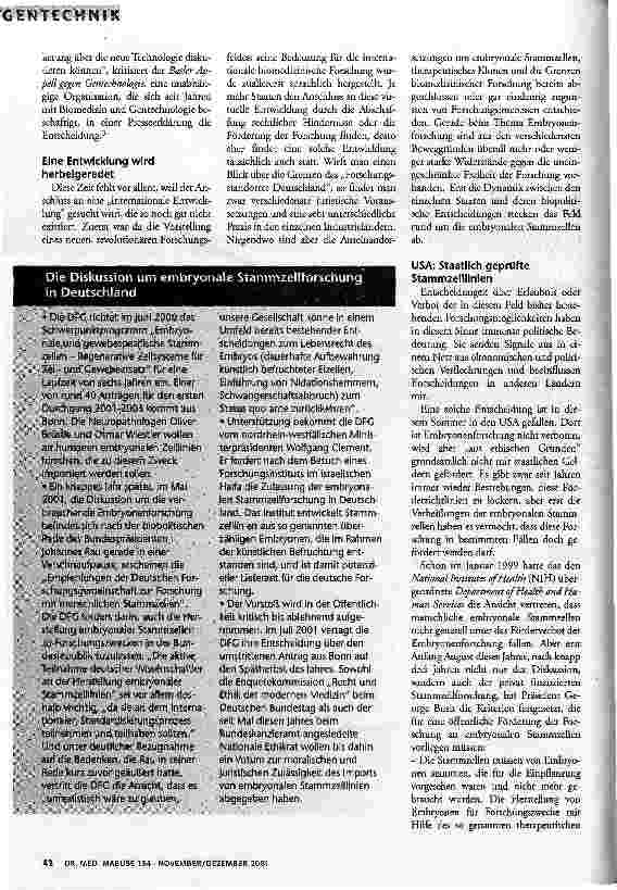 Vorschauseite 2: Des Kaisers neue Kleider Embryonale Stammzellen und internationale Forschung