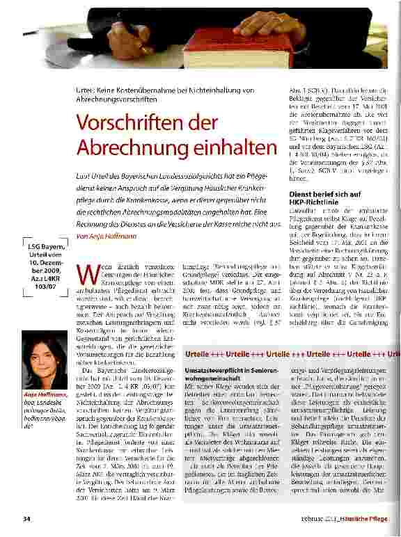 Vorschauseite 1: Urteil: Keine Kostenübernahme bei Nichteinhaltung von AbrechnungsvorschriftenVorschriften der Abrechnung einhalten