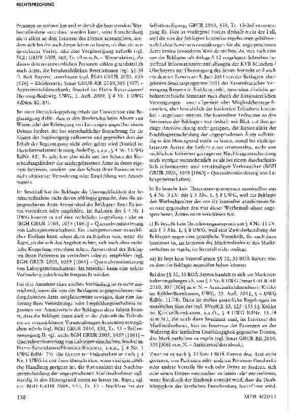 Vorschauseite 3: Unlauterkeit von Werbemaßnahmen für Ärzte bei Verstoß gegen Verbandskodex