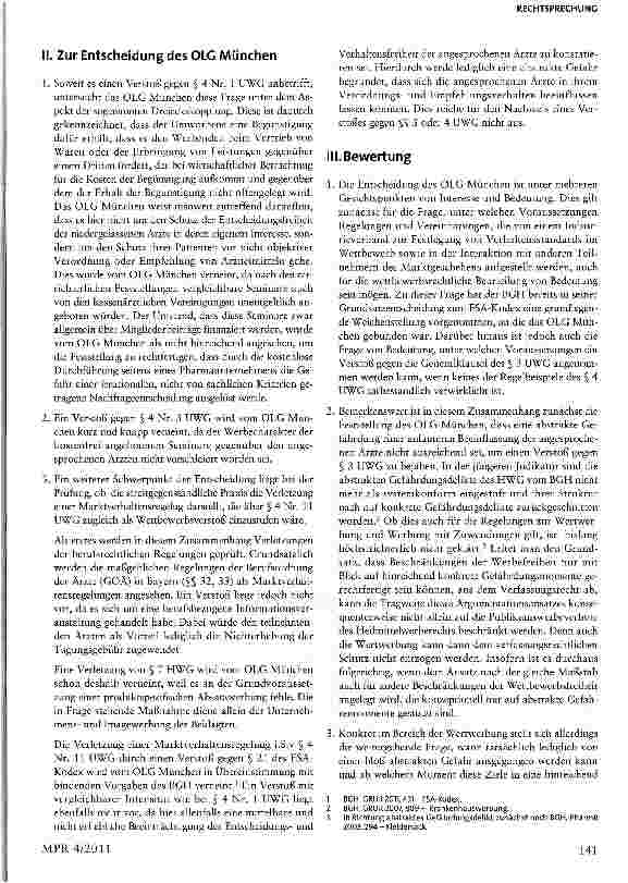 Vorschauseite 6: Unlauterkeit von Werbemaßnahmen für Ärzte bei Verstoß gegen Verbandskodex