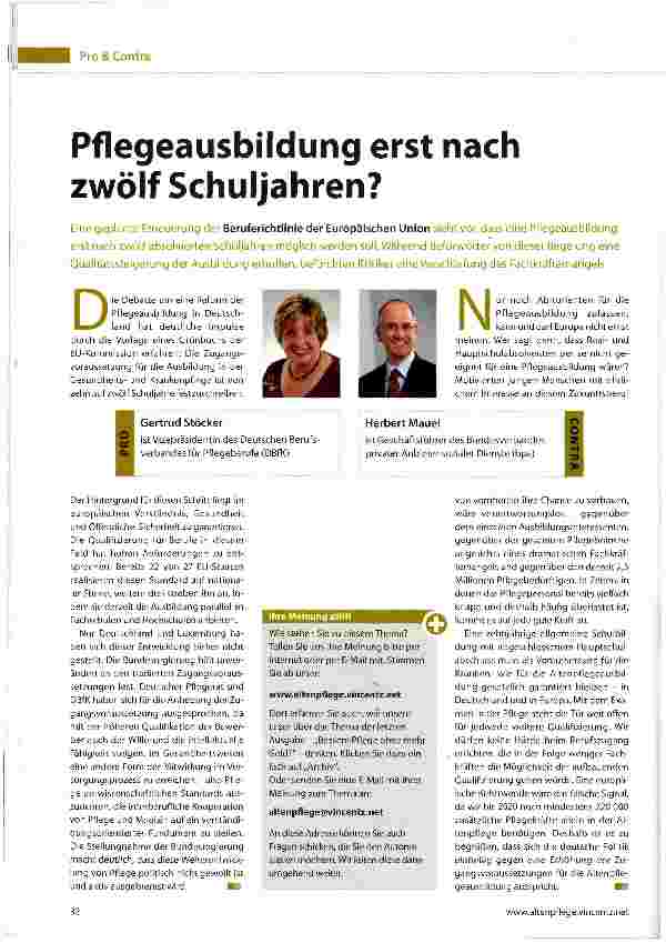 Vorschauseite 1: Pflegeausbildung erst nach zwölf Schuljahren?