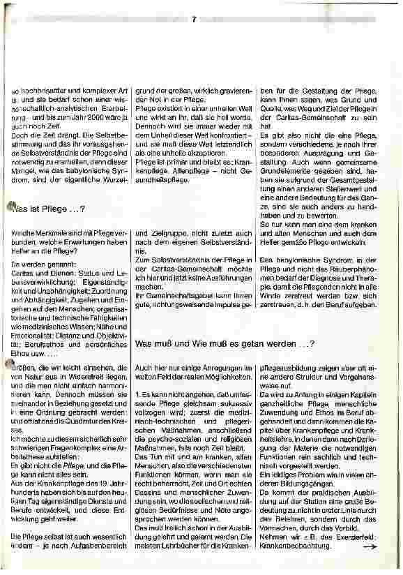 Vorschauseite 3: Caritas-Gemeinschaft auf dem Weg in das Jahr 2000 Antwort sein im Spannungsfeld von Anspruch und Wirklichkeit Pflege
