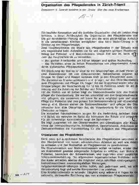 Vorschauseite 1: Organisation des Pflegedienstes in Zürich-Triemli