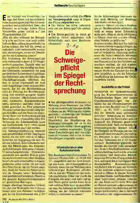 Vorschauseite 1: Die Schweigepflicht im Spiegel der Rechtsprechung