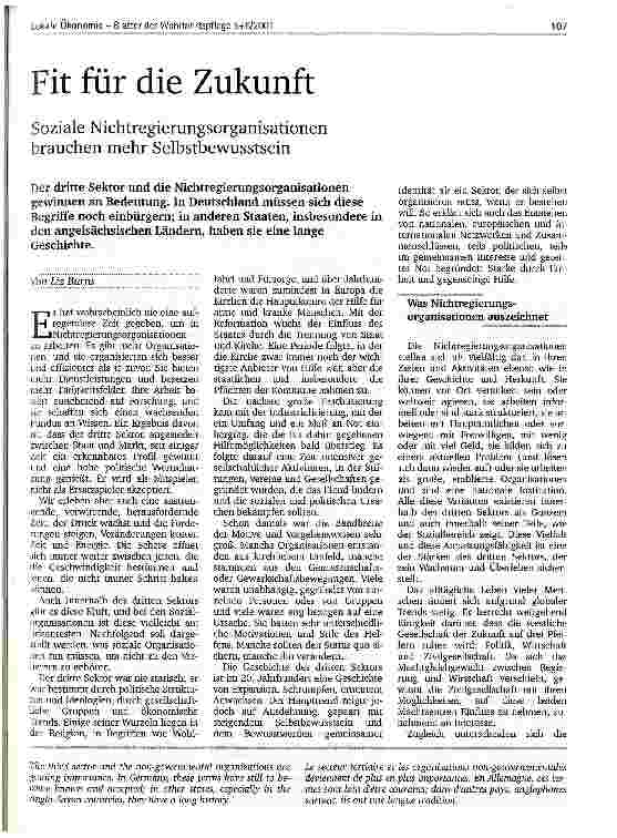 Vorschauseite 1: Fit für die Zukunft Soziale Nichtregierungsorganisationen brauchen mehr Selbstbewusstsein.