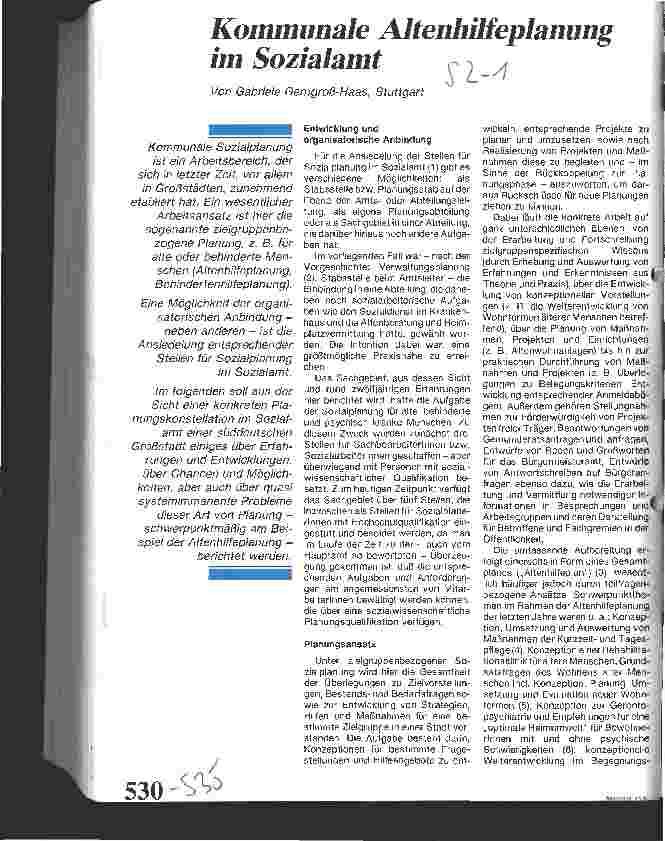 Vorschauseite 1: Kommunale Altenhilfeplanung im Sozialamt