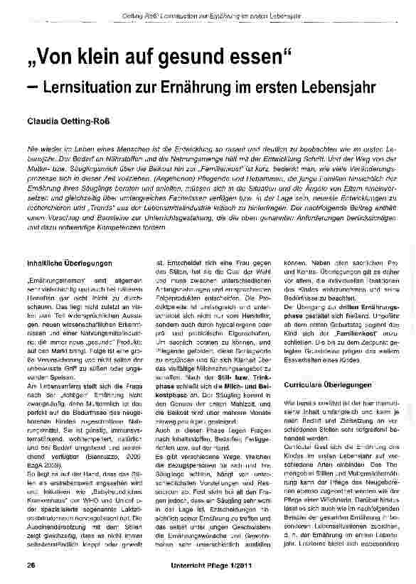 Vorschauseite 1: „Von klein auf gesund essen-Lernsituation zur Ernährung im ersten Lebensjahr