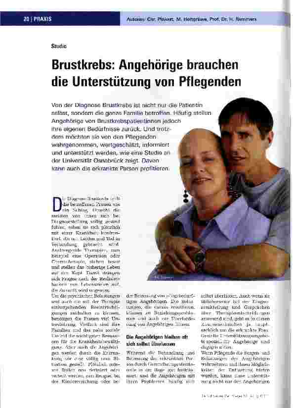 Vorschauseite 1: Brustkrebs: Angehörige brauchen die Unterstützung von Pflegenden