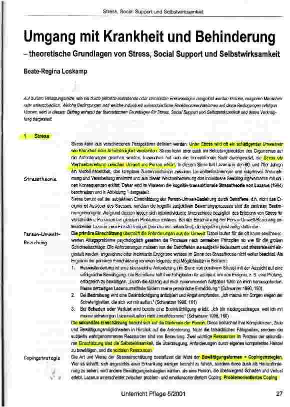 Vorschauseite 1: Umgang mit Krankheit und Behinderungtheoretische Grundlagen von Stress, Social Support und Selbstwirksamkeit