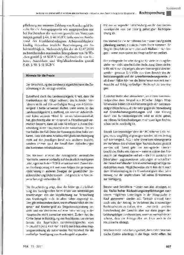Vorschauseite 5: Leistung von Krankengeld im einstweiligen Rechtsschutz Abwarten einer Entscheidung in der Hauptsache nicht sachgerecht SGB V § 44, § 46 Satz 1 Nr. 2, § 48, § 49, § 50, § 51; SGG §…