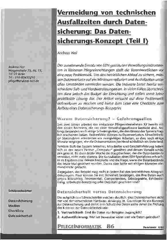 Vorschauseite 1: Vermeidung von technischen Ausfallzeiten durch Datensicherung Das Datensicherungskonzept (Teil 1)