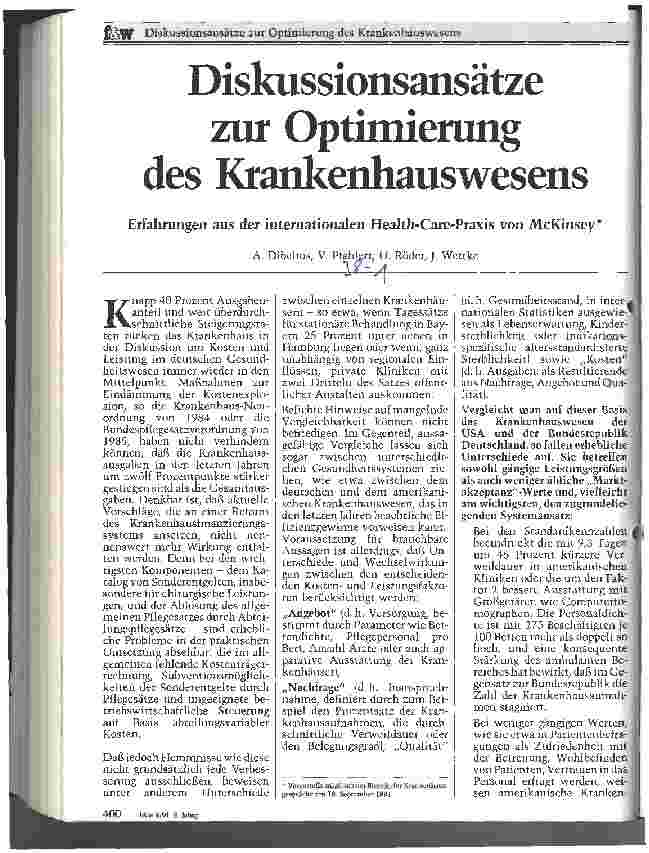 Vorschauseite 1: Diskussionsansätze zur Optimierung des Krankenhauswesens Erfahrungen aus der internationalen Health-Care-Praxis
