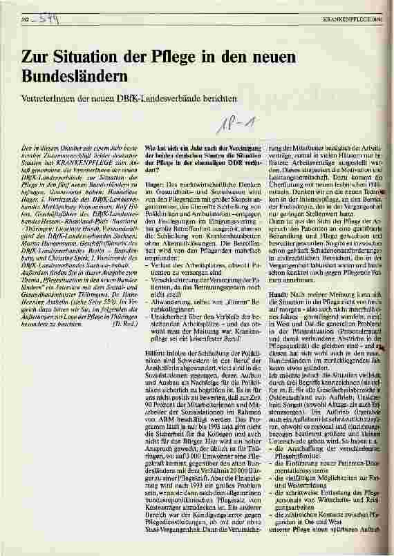 Vorschauseite 1: Zur Situation der Pflege in den neuen Bundesländern VertreterInnen der neuen DBfK-Landesverbände berichten