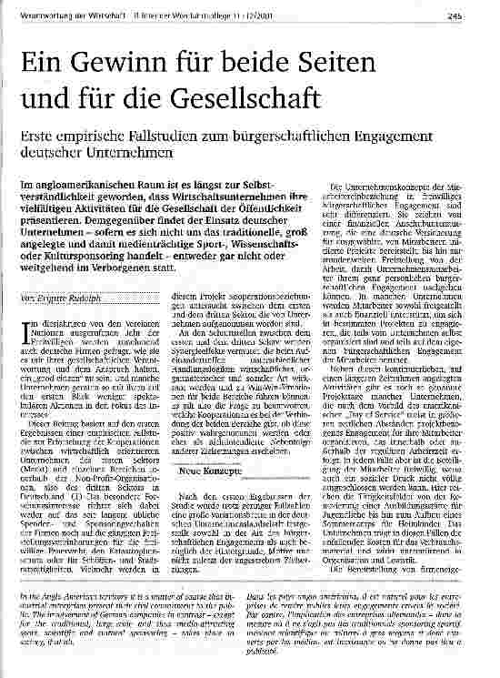 Vorschauseite 1: Ein Gewinn für beide Seiten und für die Gesellschaft