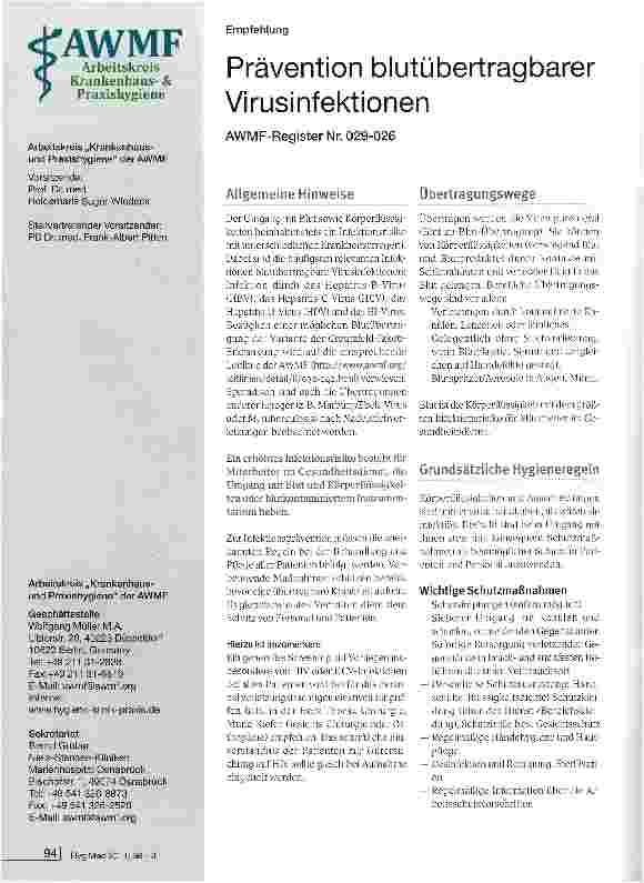 Vorschauseite 1: Prävention blutübertragbarer Virusinfektionen