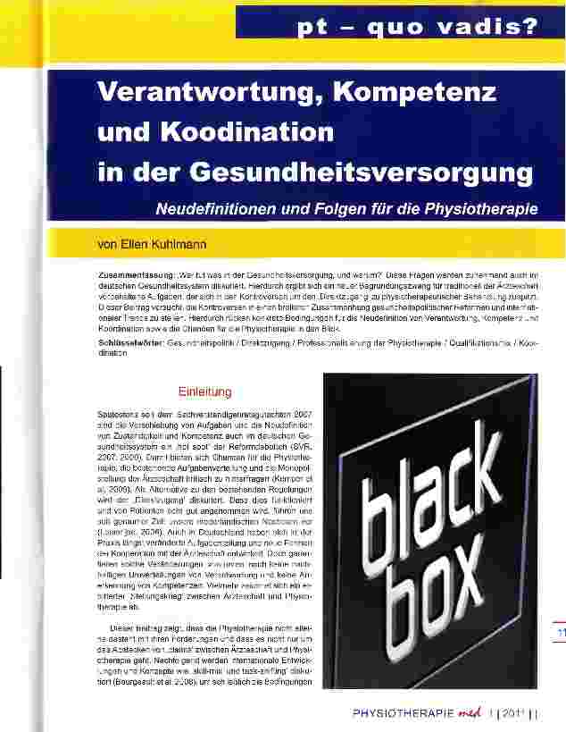 Vorschauseite 1: Verantwortung, Kompetenz und Koodination in der GesundheitsversorgungNeudefinitionen und Folgen für die Physiotherapie